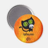 ブラックハロウィーンキャットスカル マグネット (正面/裏面)