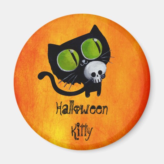 ブラックハロウィーンキャットスカル マグネット (正面)