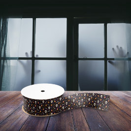 ブラックハロウィーンスカル骨棺パターン グログランリボン