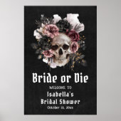 ブラックハロウィーンフローラスカルブライダルシャワー歓迎 ポスター (正面)