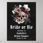 ブラックハロウィーンフローラスカルブライダルシャワー歓迎 ポスター (正面)