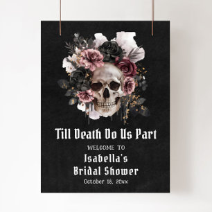 ブラックハロウィーンフローラスカルブライダルシャワー歓迎 ポスター