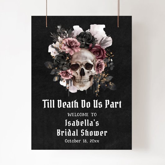 ブラックハロウィーンフローラスカルブライダルシャワー歓迎 ポスター