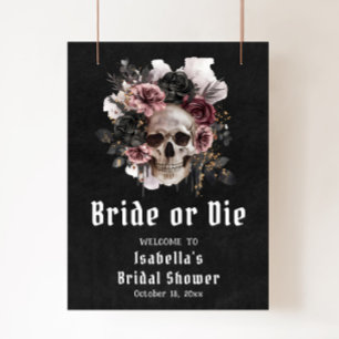 ブラックハロウィーンフローラスカルブライダルシャワー歓迎 ポスター