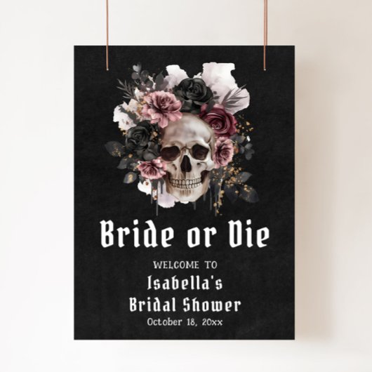 ブラックハロウィーンフローラスカルブライダルシャワー歓迎 ポスター
