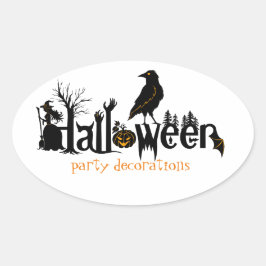 ブラックハロウィーン文字イラストレーション 楕円形シール