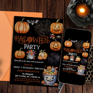 ブラックハローウィンパーティトリックまたは大人の子供を扱う 招待状