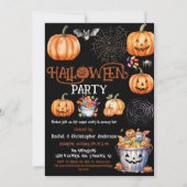 ブラックハローウィンパーティトリックまたは大人の子供を扱う 招待状 (正面)