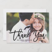 ブラックハンドモダンレタリング結婚写真 サンキューカード (正面)