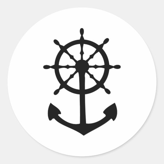 ブラックハンドルいかりアイコン ラウンドシール (正面)