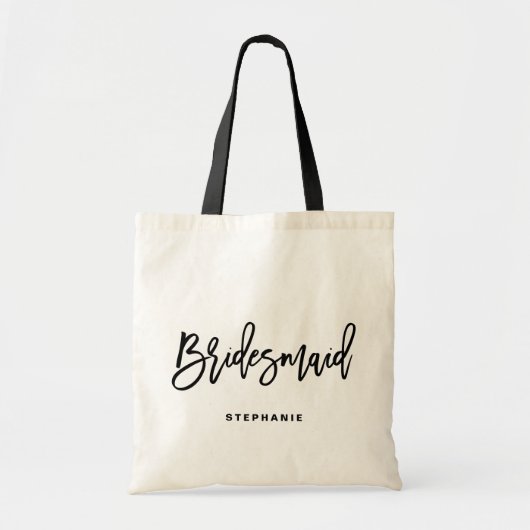 ブラックハンドレタリングブライデスメイドパーソナライズされたI トートバッグ (正面)