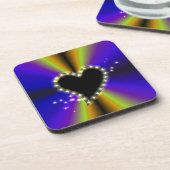ブラックハートと星の紫色の黄色の虹 コースター (左側)