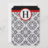 ブラックハートダマスク縁どサイドレッドト結婚リム 招待状 (裏面)