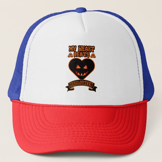 ブラックハートハロウィーンエビルパンプキン顔不気味ビブ キャップ (正面)