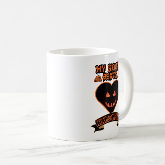 ブラックハートハロウィーンエビルパンプキン顔不気味ビブ コーヒーマグカップ (正面右)