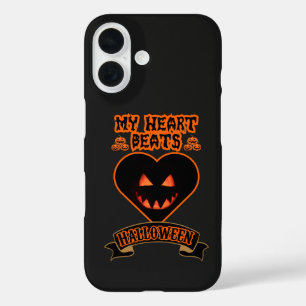 ブラックハートハロウィーンエビルパンプキン顔不気味ビブ iPhone 16ケース