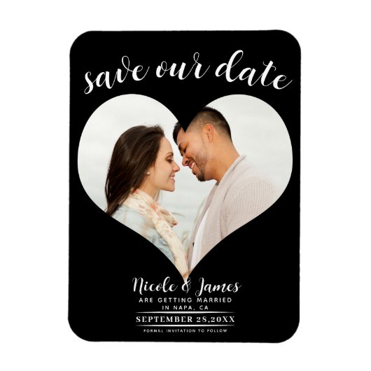 ブラックハートフォト 結婚式の事前案内状 マグネット (縦)