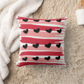 ブラックハートレッドピンクストライプ色のバレンタインデー クッション (ブランケット)