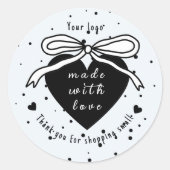 ブラックハート&ボウスモールショッピングありがとう ラウンドシール (正面)