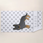 ブラックバイカラードイツシェパードドッグ&名前をカスタムする ビーチタオル (正面)