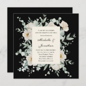 ブラックバイブル聖句の上の白いバラVerse Christian 結婚's 招待状 (正面/裏面)