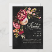 ブラックバエレガントルガンディフローラスクリプトブライダルシャワー 招待状 (正面)