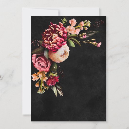 ブラックバエレガントルガンディフローラスクリプトブライダルシャワー 招待状 (裏面)