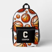 ブラックバスケットボールパターン プリントバックパック (正面)