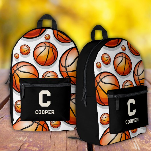ブラックバスケットボールパターン プリントバックパック