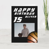 ブラックバスケットボールボーイフォトハッピーバースデー カード (正面)