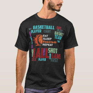 ブラックバスケットボール物コーチ選手チーム食べスリープ状態 Tシャツ