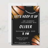 ブラックバスケッモダントボールスポーツ子供の誕生日 招待状 (正面)