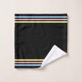 ブラックバスタオルストライプセットに青い赤い黄色のタオル バスタオルセット (ウォッシュタオル)