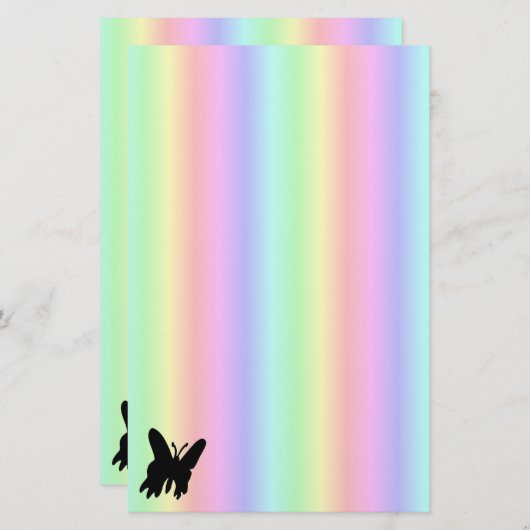 ブラックバタフライオンパステルレインボー文房具 便箋 (正面/裏面)