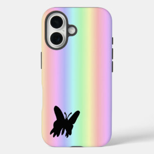 ブラックバタフライオンパステルレインボー iPhone 16ケース