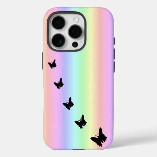 ブラックバタフライオンパステルレインボー Case-Mate iPhoneケース (裏面)