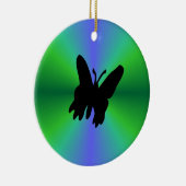 ブラックバタフライオンブルーグリーン虹 セラミックオーナメント (右)