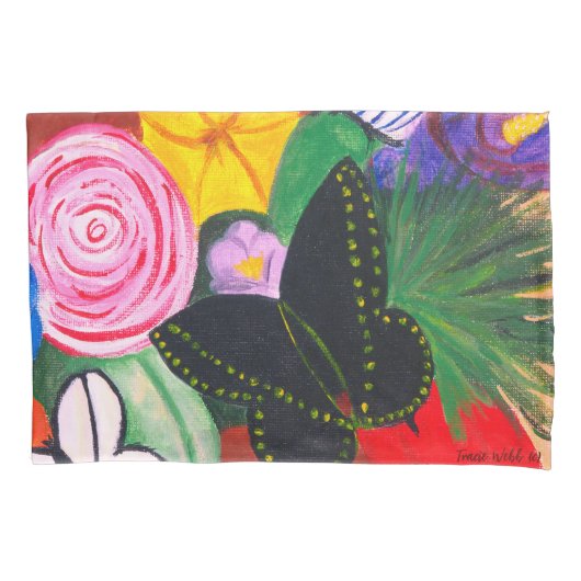 ブラックバタフライピローケース 枕カバー (正面)