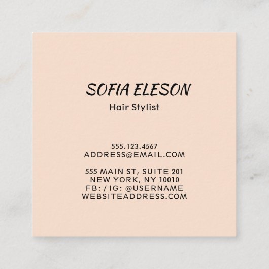 ブラックバタフライフェミニン赤面ピンクタイポグラフィ スクエア名刺 (裏面)