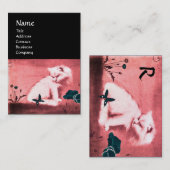 ブラックバタフライモノグラムピンクパール付き白猫 名刺 (正面/裏面)