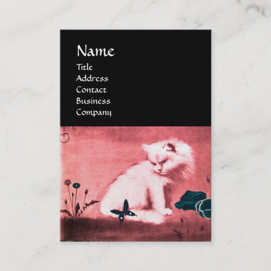 ブラックバタフライモノグラムピンクパール付き白猫 名刺 (正面)