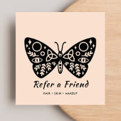 ブラックバタフライロゴ&赤面ピンク美しいサロン 紹介カード