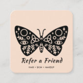 ブラックバタフライロゴ&赤面ピンク美しいサロン 紹介カード (正面)