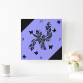 ブラックバタフライ薄紫 スクエア壁時計 (ホーム)