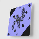 ブラックバタフライ薄紫 スクエア壁時計 (傾斜)