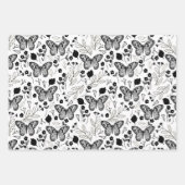 ブラックバタフライ パステルフラワー ラッピングペーパーシート (正面)