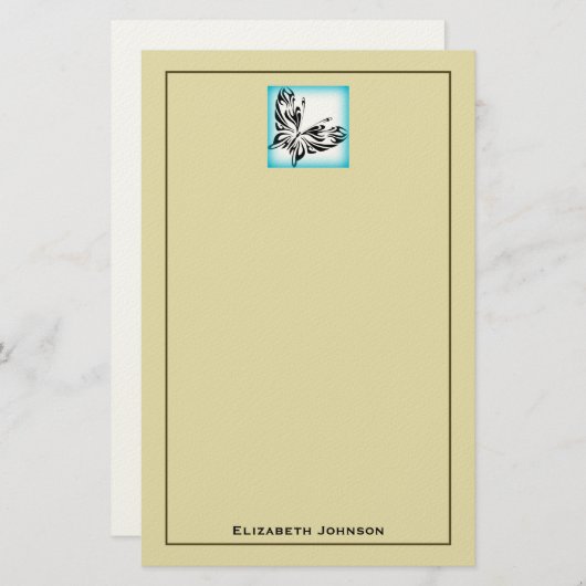 ブラックバタフライ(青縁どパーソナライズされた) 便箋 (正面/裏面)