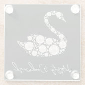 ブラックバックエレガントグラウンドにホワイトパールスワン ガラスコースター (裏面)