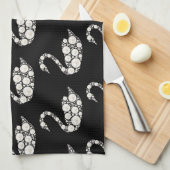 ブラックバックエレガントグラウンドにホワイトパールスワン キッチンタオル (四つ折り)