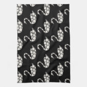 ブラックバックエレガントグラウンドにホワイトパールスワン キッチンタオル (縦)